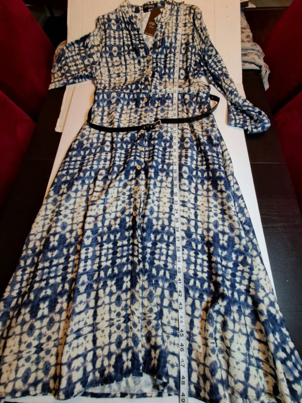 Menglu Tie Dye Shirt Dress Blue White L NWT - Picture 6 of 9